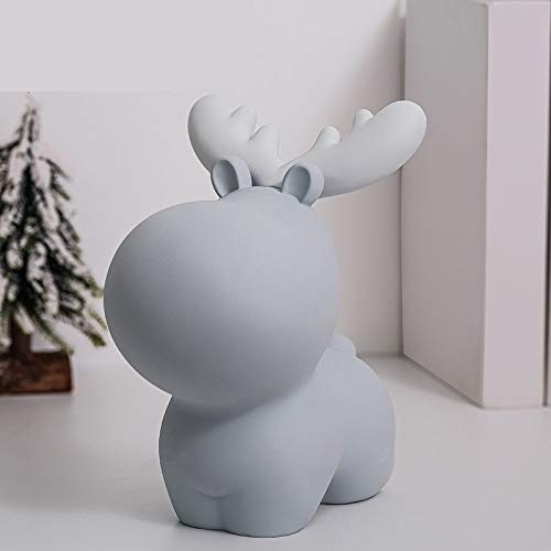 Statue faon bleu en résine : tirelire mignonne et objet déco
