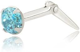 AndralokSterling silver 3mm round aqua cubic zirconia cz nose stud