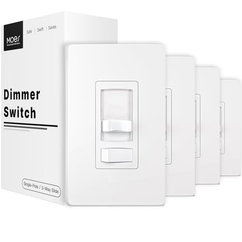 MOES Dimmer Switch 4 Pack, No Neutral, 3-Way &amp; Single Pole, 600W, White