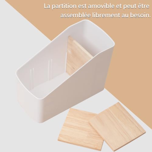 Ulawellor Organiseur de Bureau 4 Compartiments Plastique Bambou Blanc – vue 4