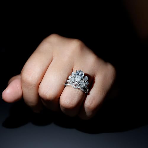 Certified Moissanite Designer Engagement Ring in Silver, D-Vs1 Quality, 7X10mm Moissanite Statement Ring - Ready to Gift4