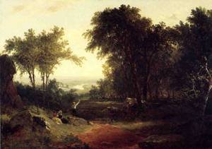 Peinture à l'huile pour salon élégant, paysage bucolique A Holiday in The Country 1851