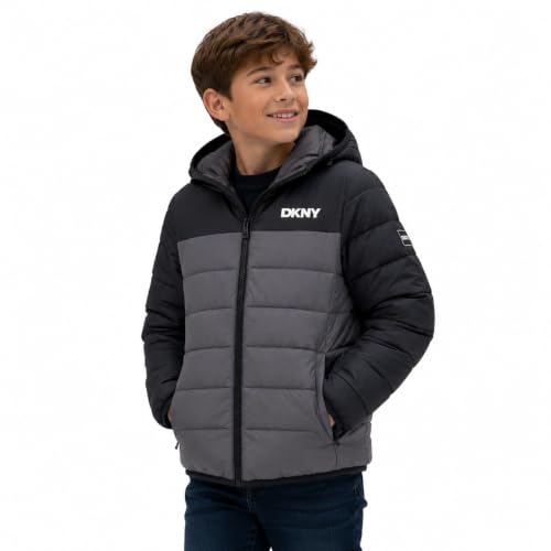 Image of DKNY Boys Winter Jacket, Midweight Puffer Coat, Weather Resistant, Hooded