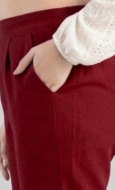 Image of Solid Cotton Woman Trousers Pants Regular Fit Kurti Pant with Drawstring Daily Office Formal Casual Use
