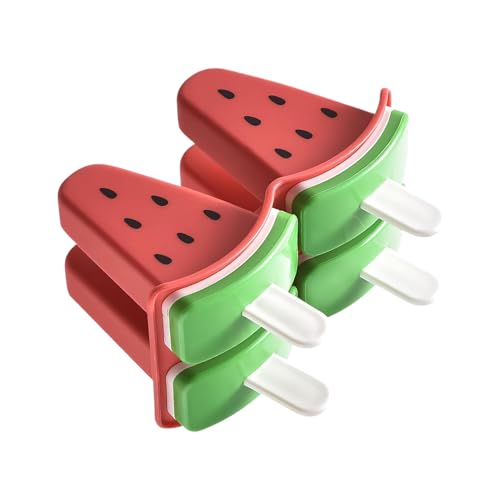 ycezw Moldes de Hielo | 4 moldes en forma de sandía con palitos | Bandeja congeladora de alimentos fácil desmolde, con palos para yogur jalea