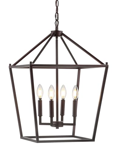 Image of JONATHAN Y Pagoda 4-Light Pendant 16 inch Cage, Oil Rubbed Bronze