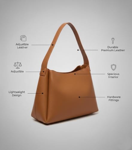 Image of PAVILONN Women Shoulder Purse Office Tote Work Handbag Structured Carry Bag with Large Capacity Travel Satchel Elegant Professional Ladies Fashion Accessory for College Shopping Everyday Use | Premium Leather Bags, Elegant Travel Bags, Lightweight Lady Bag, Spacious Office Bags, Large Capacity Totes, Adjustable Strap Bag