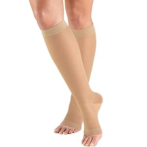 Truform Sheer Compression Stockings, 15-20 mmHg, Women’s Knee High Length, Open Toe, 20 Denier, Nude, Large