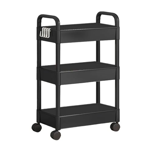 Image of YouCopia Multi Trolly Multipurpose Portable Storage Floor Standing Or Tabletop Rack|Trolley with Wheels for Kitchen Storage, Tiered Shelf Kitchen Trolley Modern Kitchen Storage Rack (3-Layer-Black)