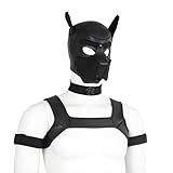 Adult Dog Head Mask Set (Size L) for Cosplay and Roleplay,Neoprene,Pup Masks for Women,Collar Armband and Shoulder Strap Set,Leather Pup Play Hood（Black）