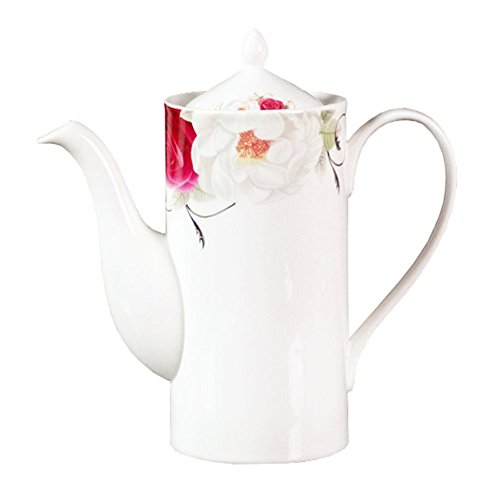 Bone China Ceramic Teapot Coffee Pot,Flower,White And Red