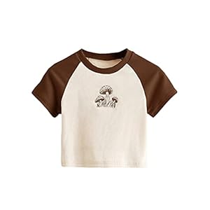 SweatyRocks Women’s Graphic Print Round Neck T Shirt Short Sleeve Crop Tee Tops