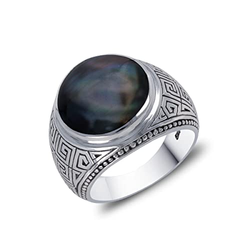 Bague Biker Homme en argent et nacre noire, le cadeau idéal pour motard passionné