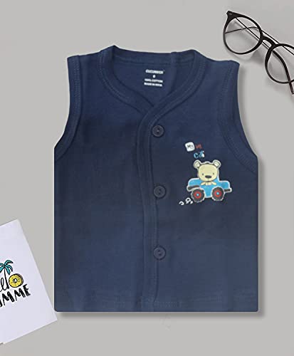 Image of Cucumber Presents Baby Boys & Baby Girls Pure Cotton Vests (Multicolor) (Pack of 3) (0-3 Months, Red-Navy-Royal Blue)