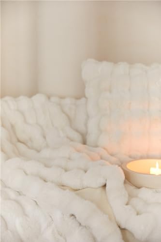 Bubble Decke Fellimitat Kuscheldecke Flauschig Fluffy Blanket Für Bett Sofa (Weiß, 45x45, Kopfkissenbezug)