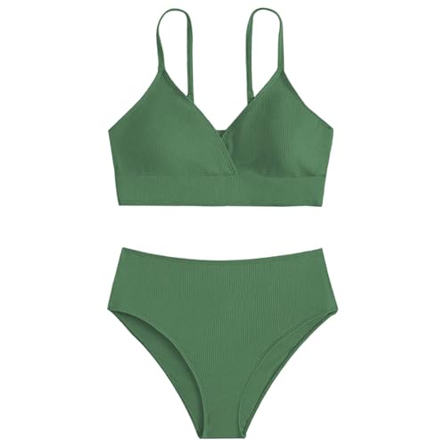 Girls Swimsuit Solid Bathing Suit 2 Piece 𝐓𝐰𝐢𝐬𝐭 𝐂𝐫𝐨𝐬𝐬 Adjustable Straps Bikinis for Teen Girls with Chest Pad