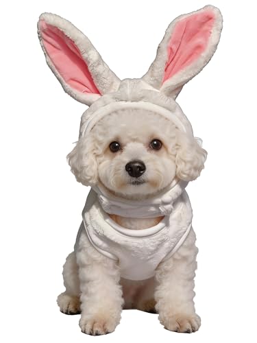 IOICYBF Pet Costume for Small Dogs Cats Halloween Hoodies Winter Puppy Coat Outfits Funny Pajamas Clothes for Christmas Party White Bunny L
