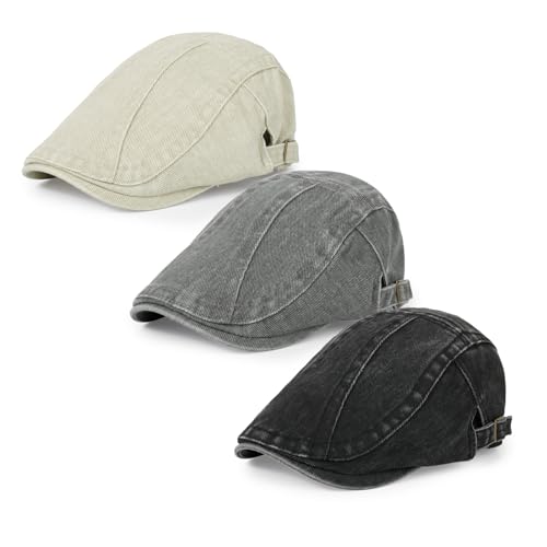 Image of 3Pcs Men's Newsboy Caps Cotton Cooling Hat Adjustable Flat Cap for Men