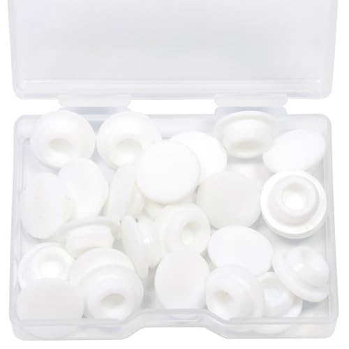 Image of 25 Pcs 10 mm Silicone Rubber Plugs Snap in Locking Hole Plugs for 10-10.5 mm (3 /8 inch-7 /16 inch) Round Holes, Flush Type Rubber Stoppers, Flexible Tube Pipe End Caps Covers, Waterproof Sealing Plugs, White