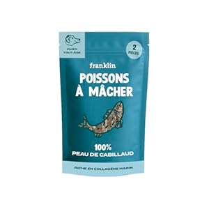 FRANKLIN – Poisson à Mâcher pour Chien – Peau Séchée de Cabillaud – 100% Naturelle, sans Additifs – Riche en Collagène, Oméga 3 et 6 – Mastication Longue – Soutient Articulaire – 90 g