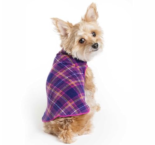 Image of Goldpaw Stretch Fleece Dog Sweater - with Spandex for 4-Way Stretch - Soft, Comfortable Dog Coat - Machine Washable - Made in the USA - Mulberry Plaid - Size 26