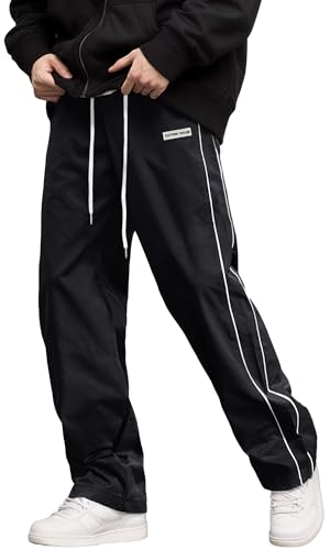 AIEOE Herren Trackpants y2k Hip Hop Hose Gerade Lässige Hose Sport Leicht Jogginghose mit Schnürung XL