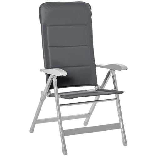 Outsunny Chaise de Jardin Pliante Dossier Haut inclinable Multipositions accoudoirs tétière alu. Oxford déperlant Gris