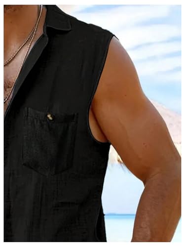 Men's Summer Beach Tank Shirts Casual Sleeveless Button Up Shirt Resort Wear4