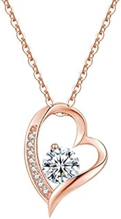 SAKUNALA Solid 925 Sterling Silver Necklace for Women Girls, Hypoallergenic Silver Love Heart Pendant Chain Necklace with Cubic Zirconia, Birthday Anniversary Christmas for Wife Mum