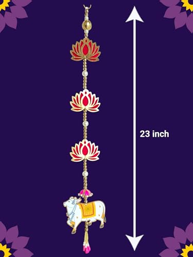 Image of Handcrafted Decorative Wall Decor for Ganpati Diwali Navratri and Pooja Setup Ethentic Hanging for Home Decor Festival Decoration for Home Entrance and Mandir Temple Decor (2 Hanging) (Lotus Cow)
