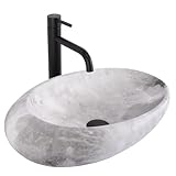 Rea Vasque à poser C Stone Lavabo Salle de Bain en céramique   49 x 31 cm   Gris imitation de pierre