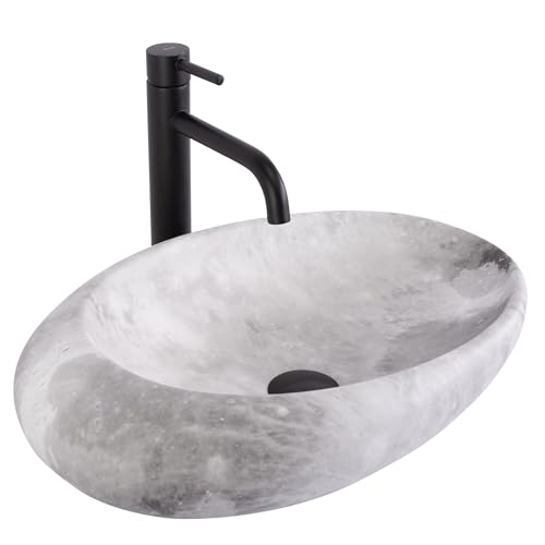 Rea Vasque à poser C Stone Lavabo Salle de Bain en céramique - 49 x 31 cm - Gris imitation de pierre