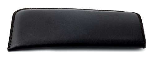 Image of Calabria Slim Eyeglass Case with Felt Lining -Black PU Leather | Soft Slip-In Glasses Sleeve | Pocket Clip Option | Protective Slim Eye Glasses Case Soft Pouch
