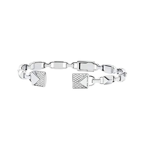 Michael Kors Precious Metal-Plated Sterling Silver Pavé Open Hinge Bangle Bracelet Silver MD