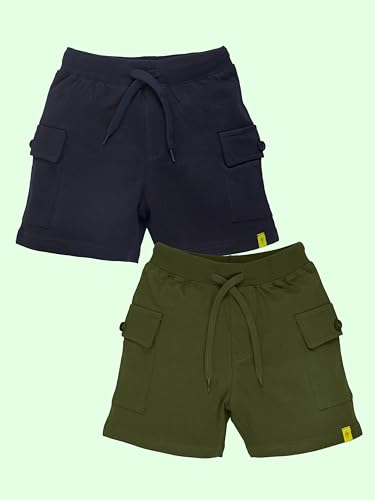 Image of KiddoPanti Boys 100% Cotton Knitted Above Knee Length Basic Cargo Shorts