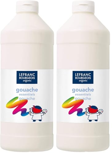 Lefranc Bourgeois - Gouache liquide Essentiel pour enfants - Bouteille 1L - Blanc (Lot de 2)