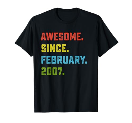 19th Birthday Gift Awesome Since February 2007 19 Years Old T-Shirt