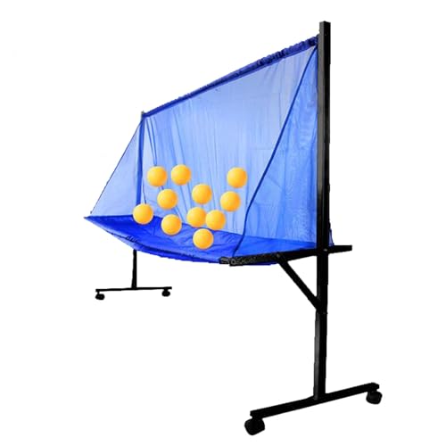 RENLXFI Movable Ping Pong Recycle Catcher, Large Metal Frame Table Tennis Ball Catch Net with Side Fence for Adults & Kids Serves and Multi-Ball Training, Easy Set Up Ping Pong Practice Net
