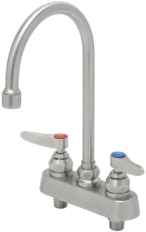 S-1141 4" Stainless Steel Deck Mount Workboard Faucet with Stainless Steel Lever Handles, 6" Stainless Steel Swivel Gooseneck and 2.2 GPM Stainless Steel Aerator