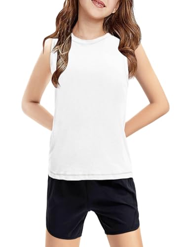 Haloumoning Girls Tank Tops Kids Sleeveless Athletic Lightweight Cute Summer Top Dancewear 5-14 Years