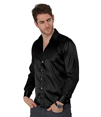 VICALLED Men's Satin Luxury Dress Shirt Slim Fit Silk Casual Dance Party Long Sleeve Fitted Wrinkle Free Tuxedo Shirts4