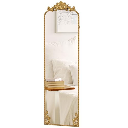 HOMCOM Specchio da Terra Stile Barocco, 50x160 cm Specchio da Parete e Autoportante a Figura Intera con Cornice in Metallo, per Camera da Letto, Soggiorno e Ingresso, Oro