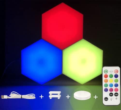 LED Wandleuchte, 3er Pack Sechseckige Wandleuchte RGB Nachtlicht DIY Geometrie Spleißen Quantum Light für Schlafzimmer Wohnzimmer Dekoration Lichter Cover