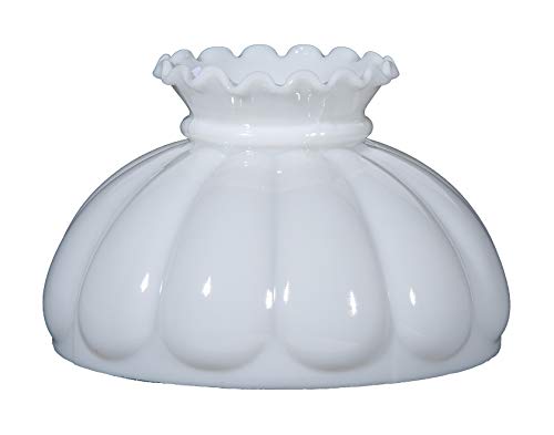 Image of B&P Lamp 9 7 /8 inch Fitter Opal White Glass Melon Style Student Lamp Shade with Crimp Top Design