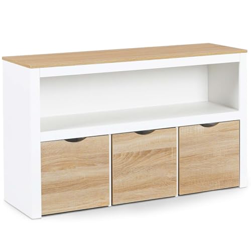 Miniatura 4 de Idmarket - Mueble De Almacenamiento Infantil Mana De Madera Blanca Y Haya 3 Cajones Cubos Con Ruedas