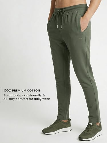 Image of Clans & Hans Men's 100% Pure Cotton Regular Fit Mid Rise Track Pant with Zipper Side Pockets and Back Pocket | Casual Gym Jogging Lounge Wear