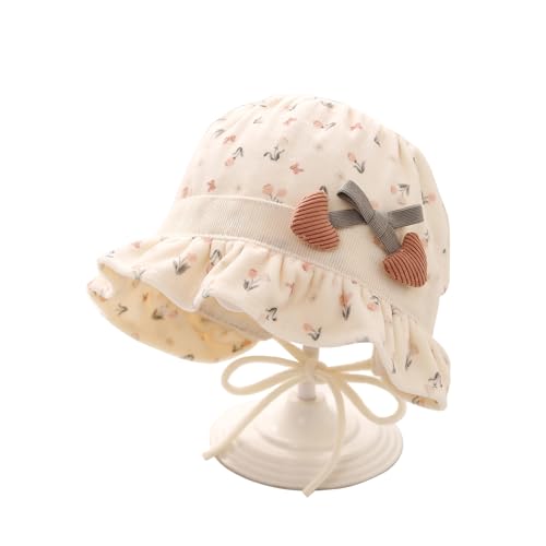 Baby Girls Bonnet Ultra Soft Newborn Baby Girl Sun Hats with Cute Heart Bow for 3-15 Months ﻿ (Beige)
