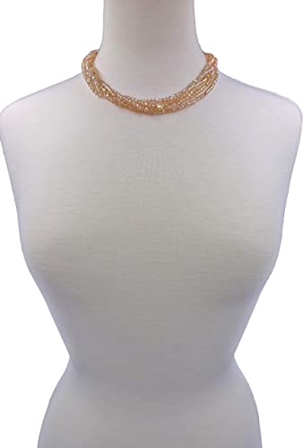 Mgr My Gems Rock! Multi-Strand Layered Bib Collar Statement Beaded Crystal Necklace. (Champagne) #TOP3