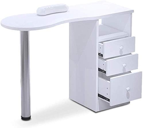 Nail Table -SUNCOO White Manicure Station Desk Movable Manicure Tech Table for Home Spa Beauty Salon with 2 Drawers,Collect Ark,4 Lockable Wheels 47.2 x 21.3 x 30"