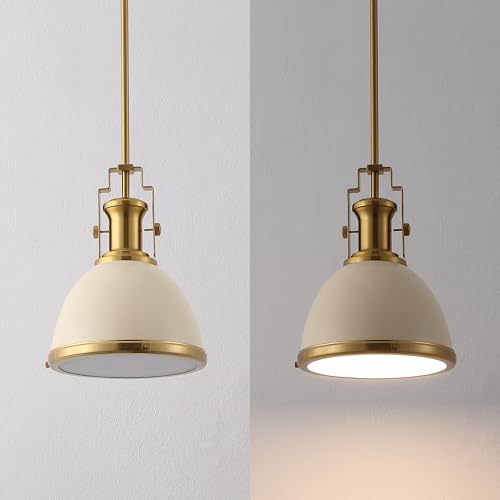 Image of JONATHAN Y Homer Industrial Dome Pendant 10 inch, Almond /Brass Gold